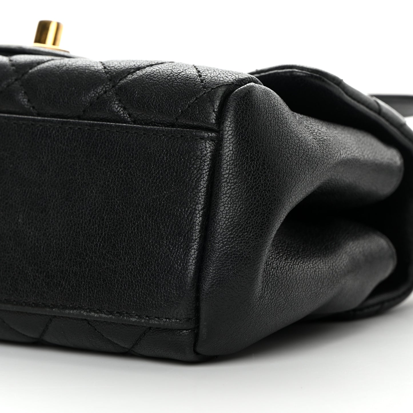 Shiny Sheepskin Quilted Mini Trapezio Flap Black