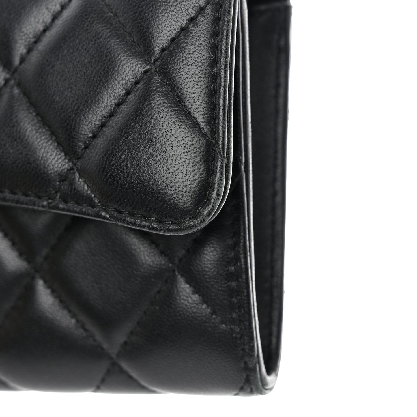 Lambskin Quilted Large Gusset Flap Wallet Black