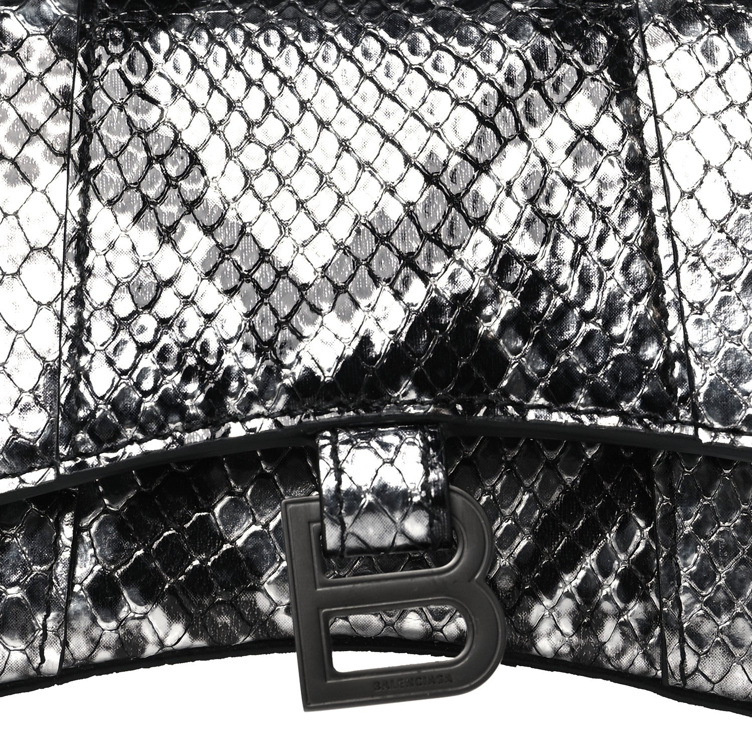 Balenciaga Shiny Calfskin Python Effect Hourglass Top Handle Bag Mini Silver Black 7 of 9