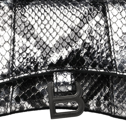 Balenciaga Shiny Calfskin Python Effect Hourglass Top Handle Bag Mini Silver Black 7 of 9