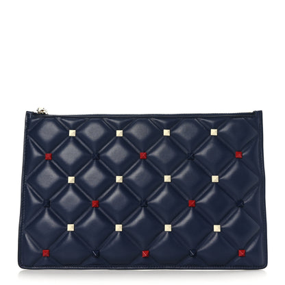 Valentino Garavani Nappa Candystud Zip Pouch Navy Red White 1 of 6