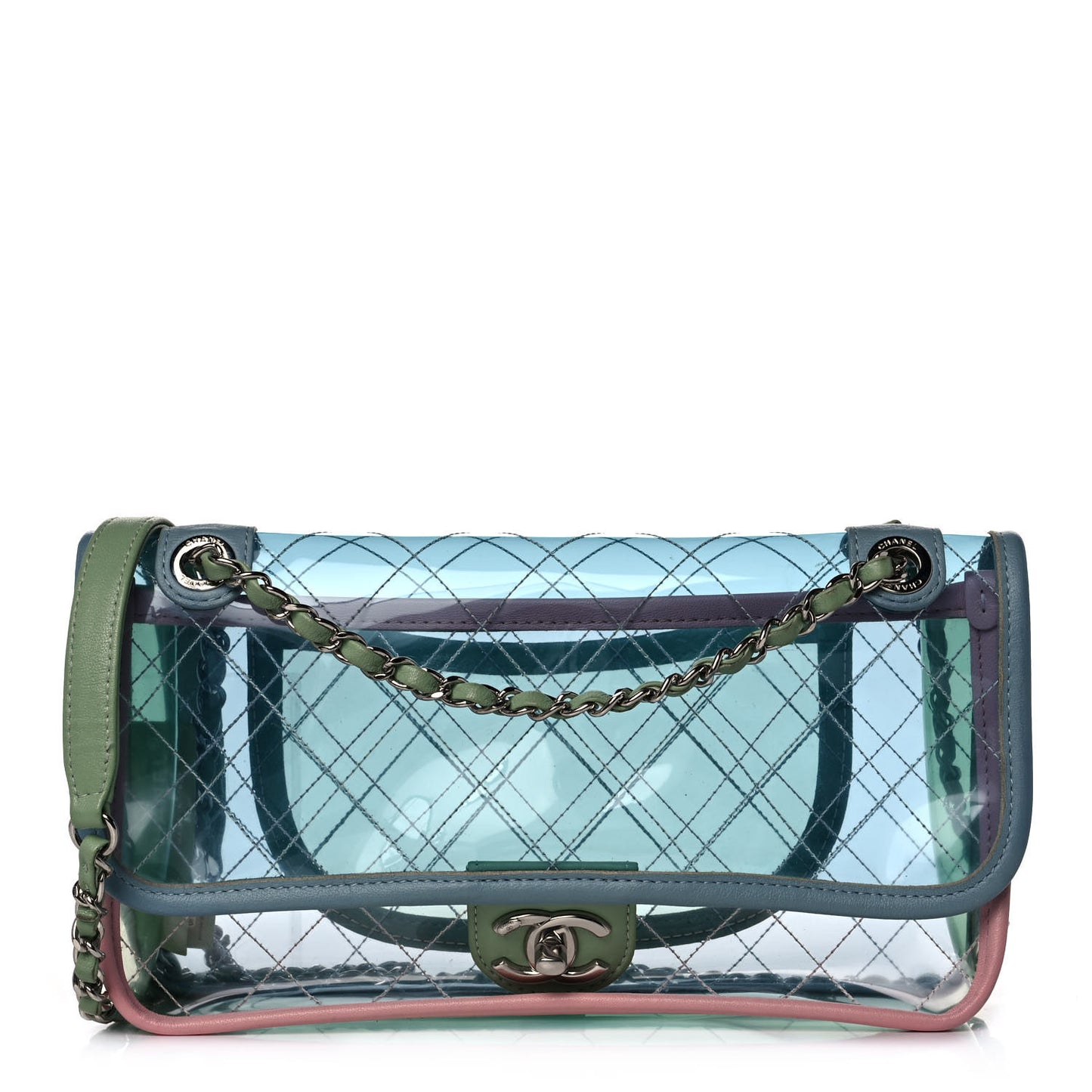 Lambskin PVC Quilted Mini Coco Splash Flap Blue Green