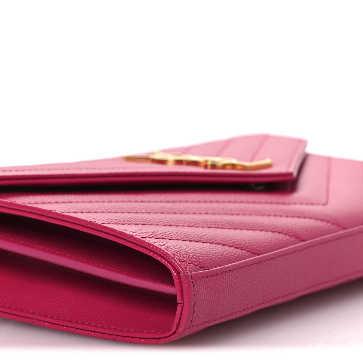 Grain De Poudre Matelasse Chevron Monogram Chain Wallet Lipstick Fuchsia