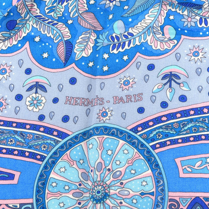 Hermes Cashmere Silk Aux Portes Du Palais Shawl 140 Bleu Turquoise Rose Pale 2 of 4