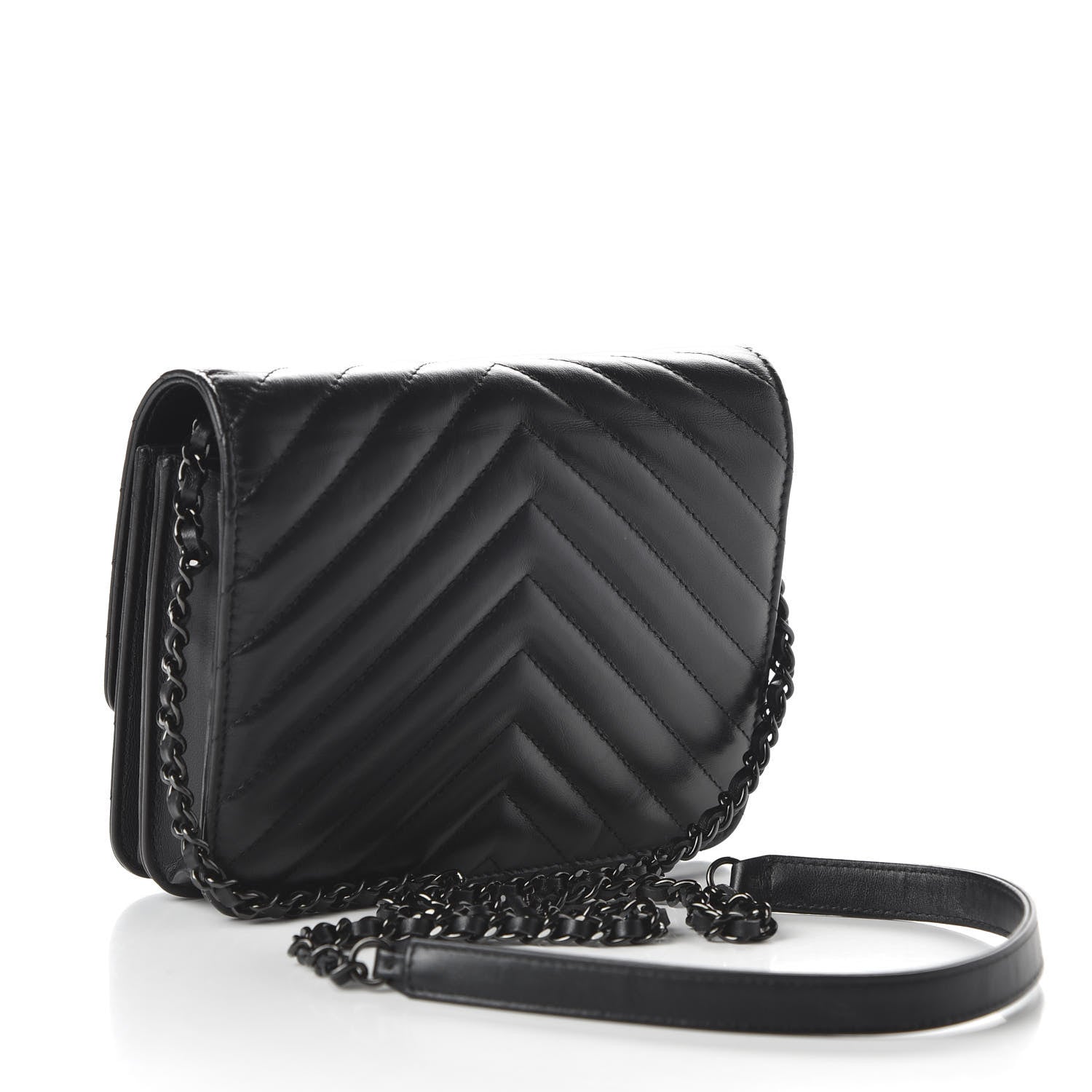 Chanel Aged Calfskin Chevron Quilted Reissue 2.55 Square Wallet On Chain WOC So Black 3 of 11
