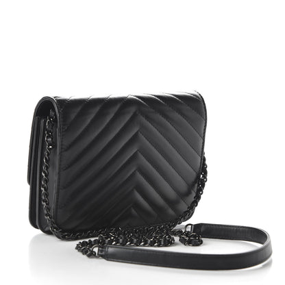Chanel Aged Calfskin Chevron Quilted Reissue 2.55 Square Wallet On Chain WOC So Black 3 of 11