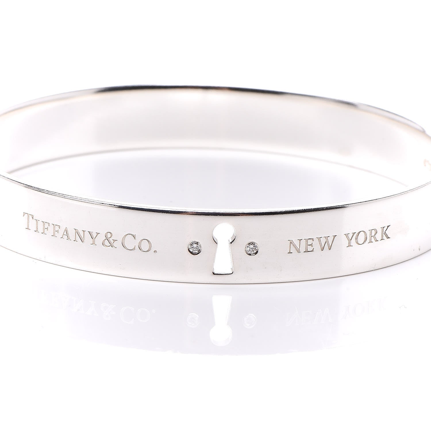 Tiffany Sterling Silver Diamond Narrow Locks Bangle Bracelet 4 of 4