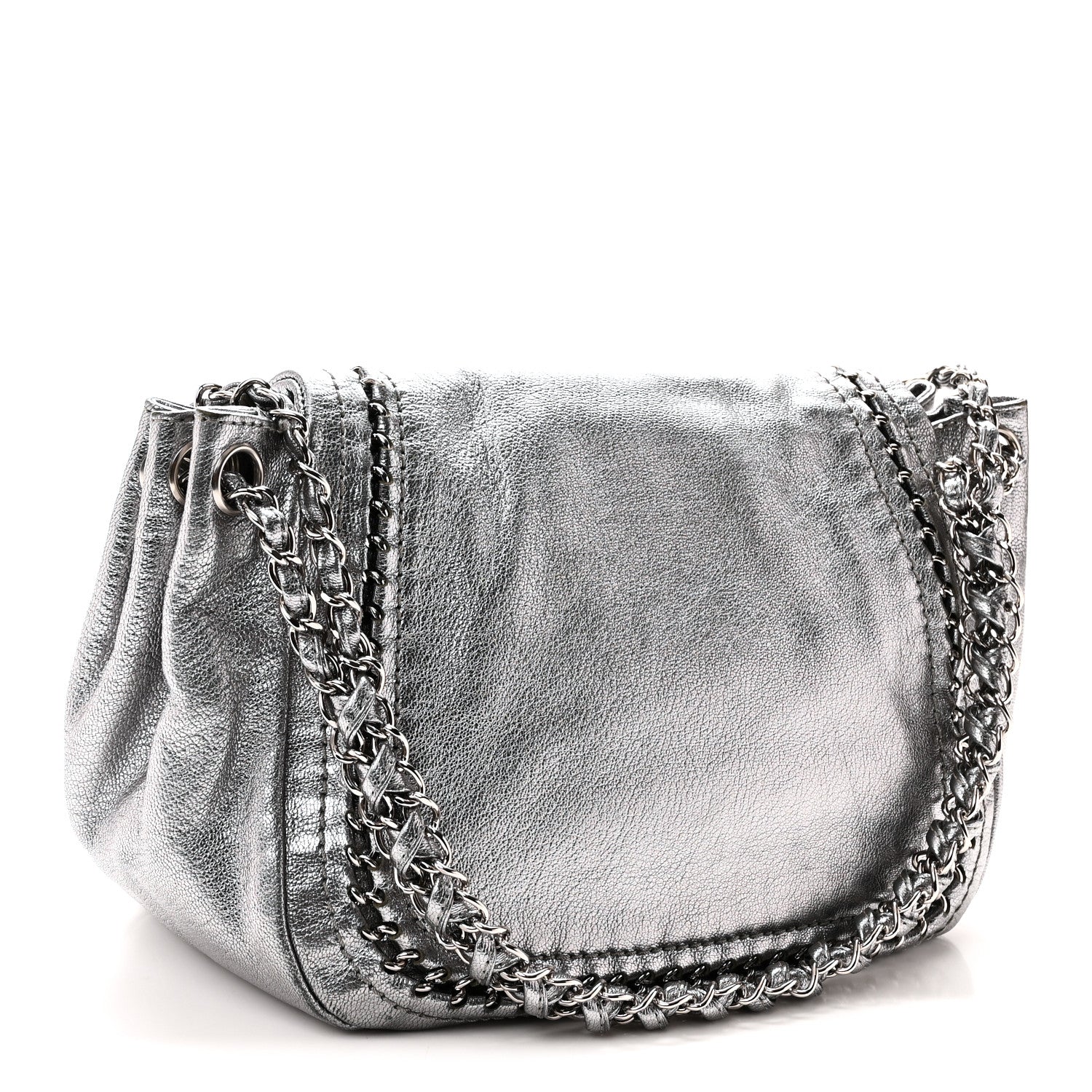 Chanel Metallic Deerskin Luxe Ligne Flap  Silver 3 of 10