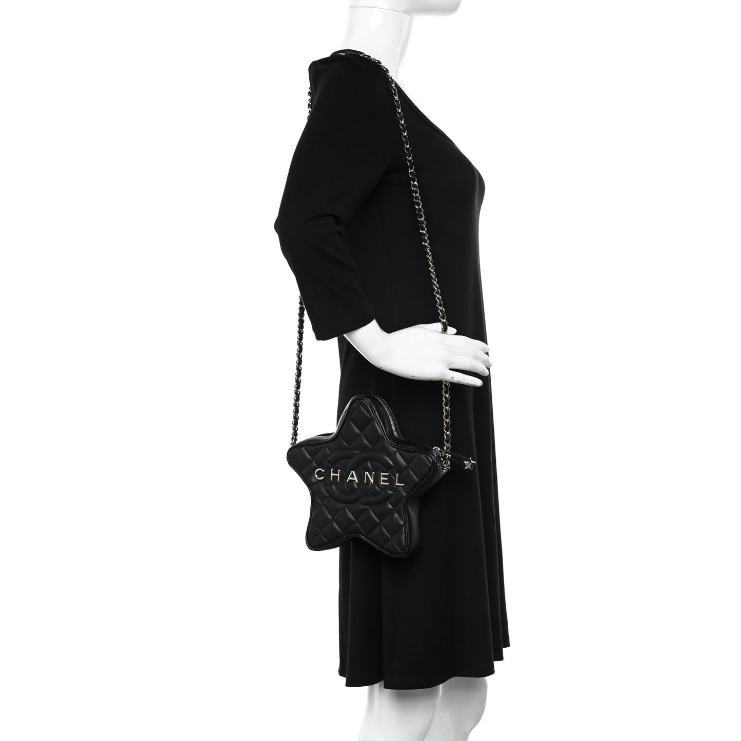 Lambskin Quilted Walk of Fame Star Bag Black