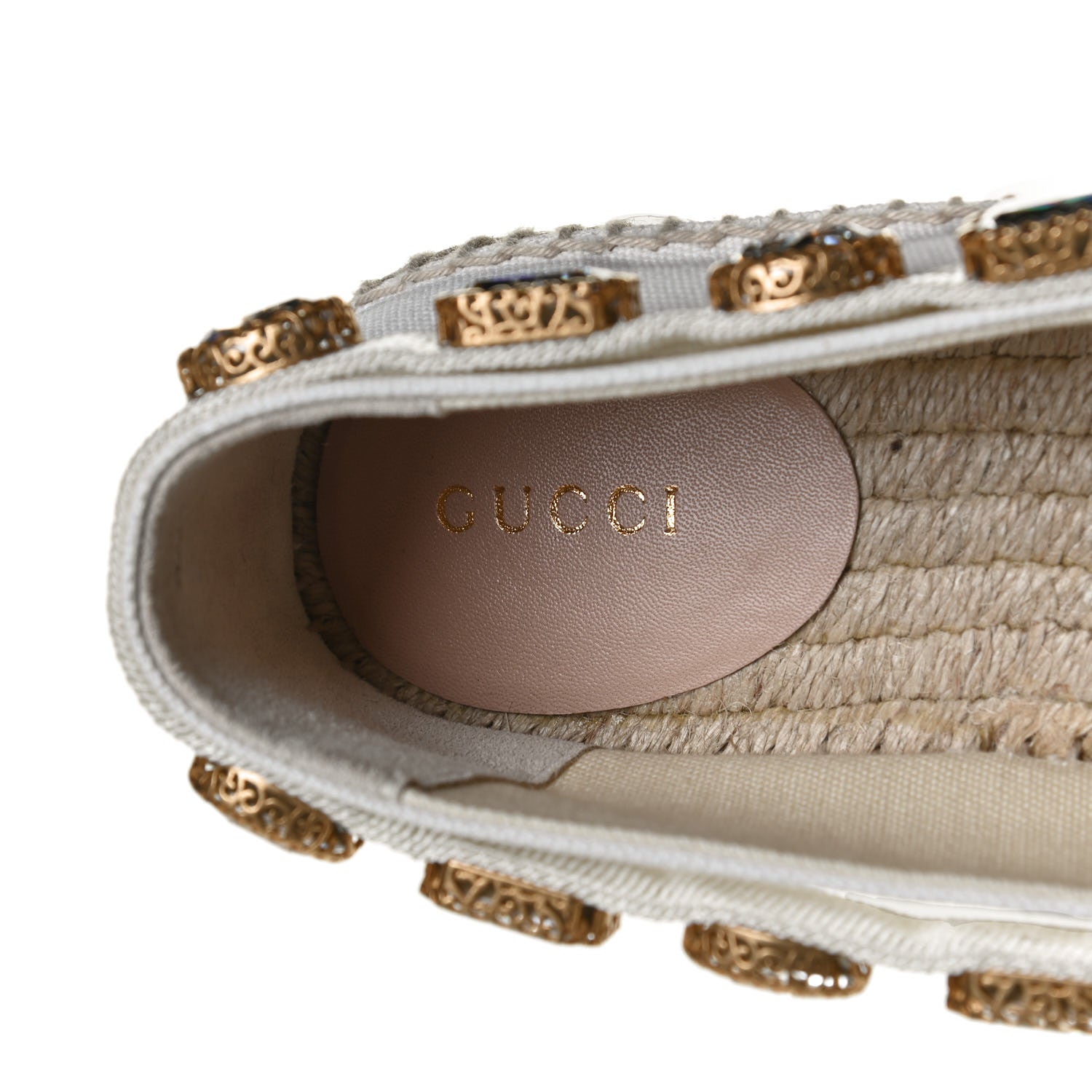 Gucci Canvas Crystal Embellished Espadrilles 39 Great White 9 of 11