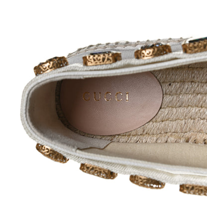 Gucci Canvas Crystal Embellished Espadrilles 39 Great White 9 of 11