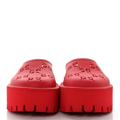 Gucci Rubber GG Monogram Perforated Elea Platform 55mm Lug Sole Sandals 37 Deep Coral 2 of 12