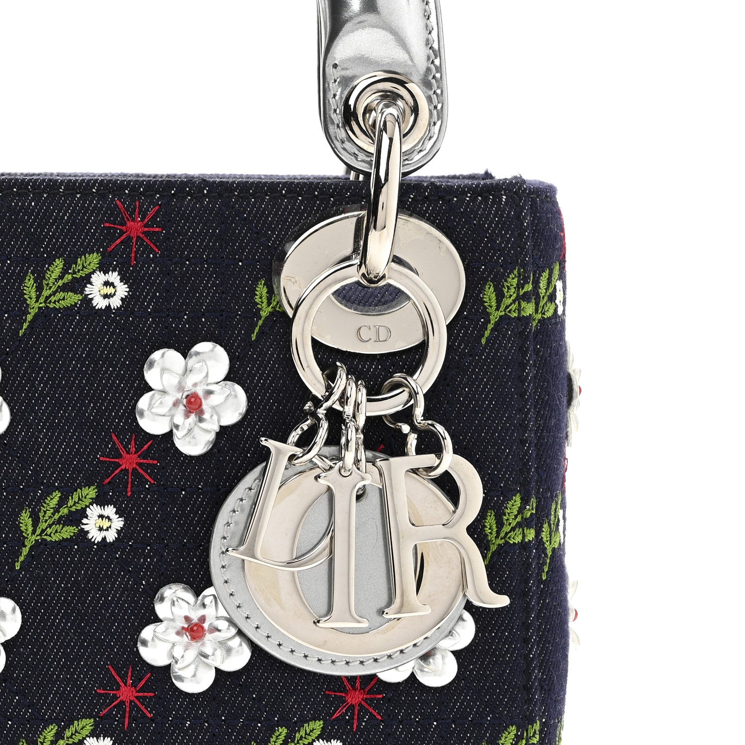 Christian Dior Denim Cannage Floral Embroidered Mini Lady Dior