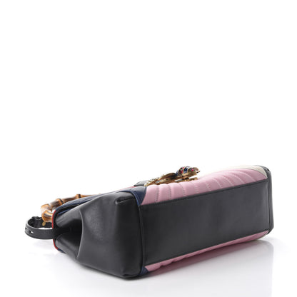 Gucci Calfskin Bamboo Trapuntata Queen Margaret Top Handle Bag Blue Agata Hibiscus Red Mystic White Sugar Pink 5 of 11