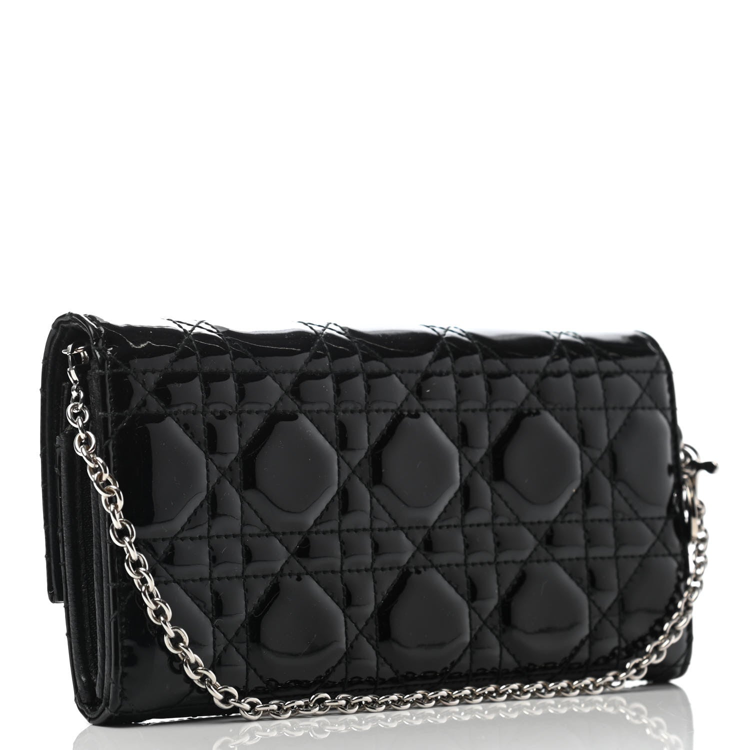 Christian Dior Patent Cannage Rendez-vous Chain Wallet Black 2 of 4