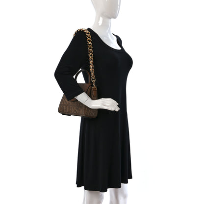 Versace Calfskin Canvas Allover La Medusa Small Top Handle Handbag Brown 2 of 8