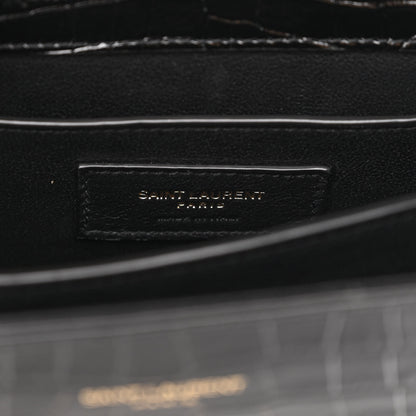 Saint Laurent Calfskin Crocodile Embossed Mini Classic Monogram Cassandra Top Handle Black 7 of 12