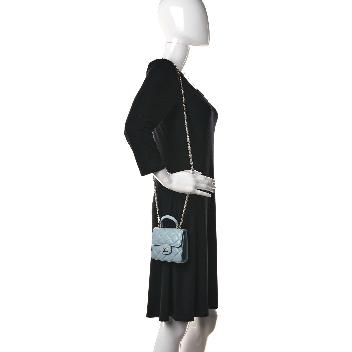 Chanel Lambskin Quilted Top Handle Clutch With Chain Light Blue 2 of 12