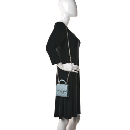 Chanel Lambskin Quilted Top Handle Clutch With Chain Light Blue 2 of 12