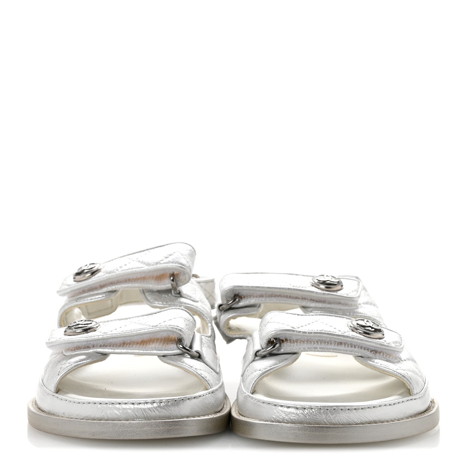 Chanel Laminated Lambskin Quilted Velcro Dad Sandals 36.5 White 3 of 10