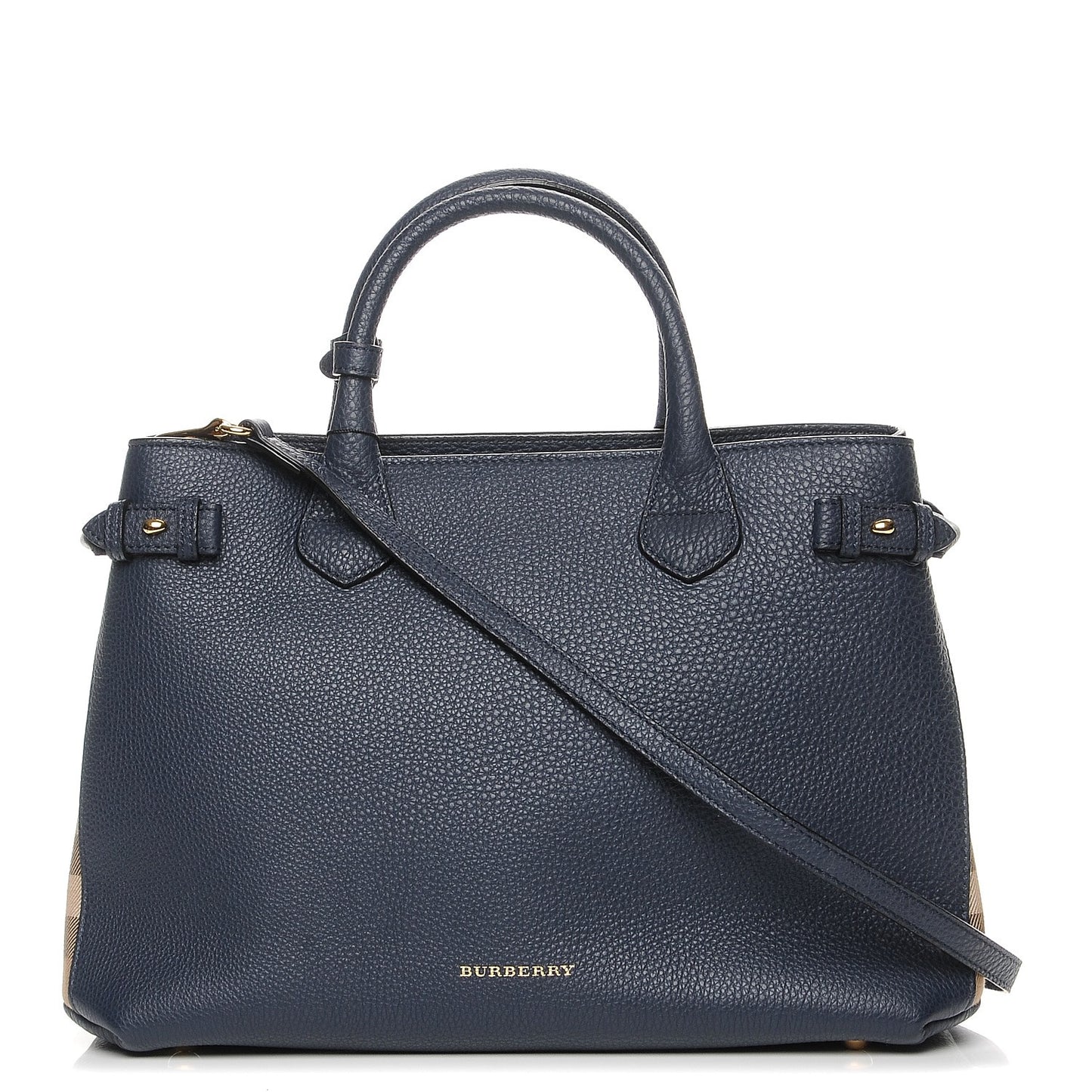 Grainy Calfskin House Check Medium Banner Tote Midnight Blue