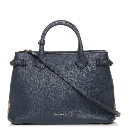 Burberry Grainy Calfskin House Check Medium Banner Tote Midnight Blue 1 of 9