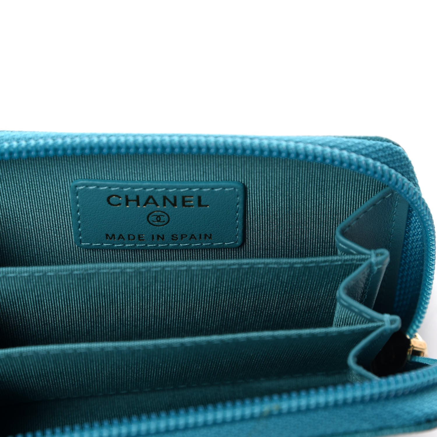 Chanel Caviar Quilted Boy Zip Around Coin Purse Wallet Turquoise 6 of 10