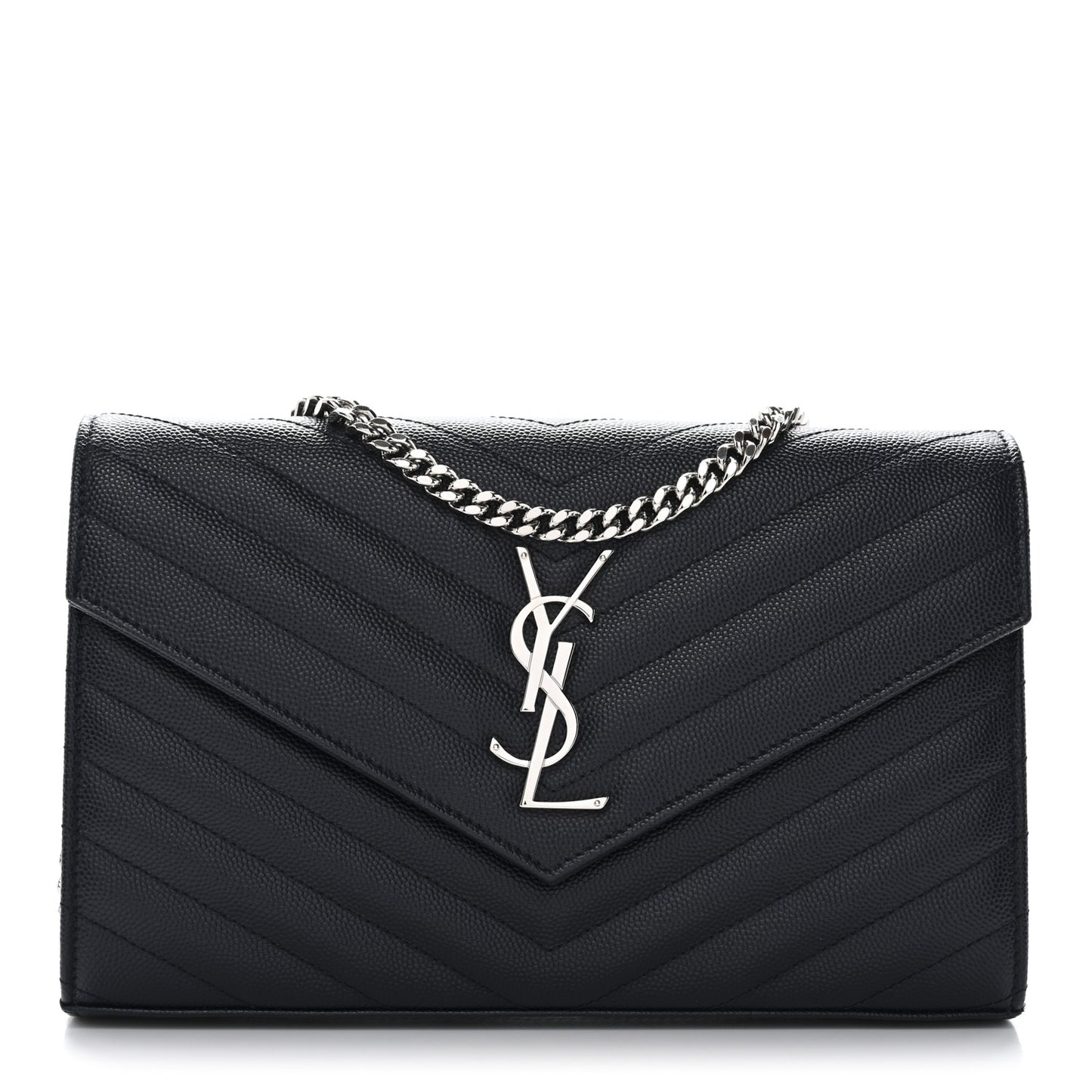 Grain De Poudre Matelasse Chevron Monogram Chain Wallet Deep Marine