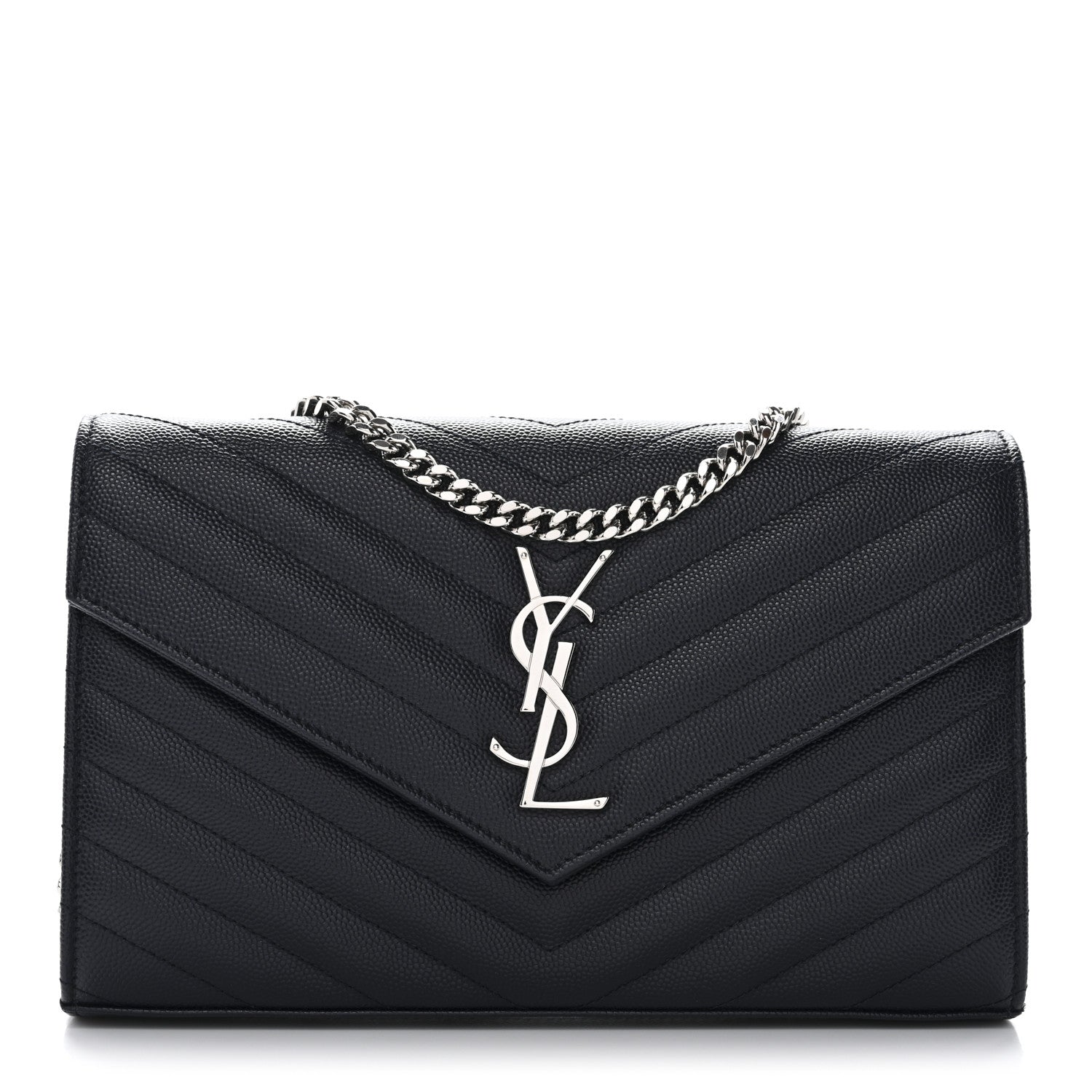 Saint Laurent Grain De Poudre Matelasse Chevron Monogram Chain Wallet Deep Marine 1 of 10