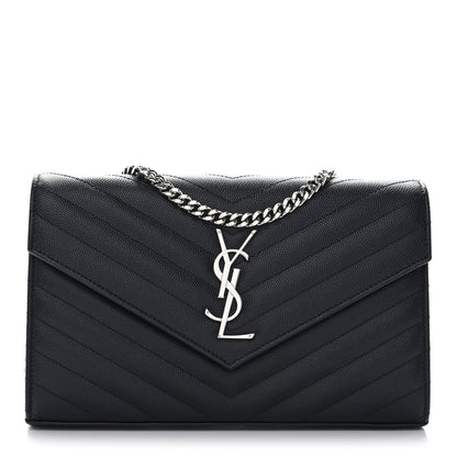 Saint Laurent Grain De Poudre Matelasse Chevron Monogram Chain Wallet Deep Marine 1 of 10