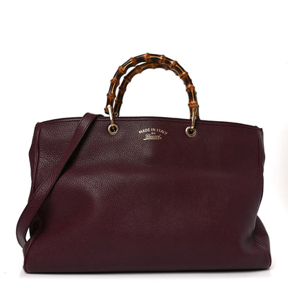 Gucci Pebbled Calfskin Large Bamboo Shopper Tote Burgundy 1 of 14