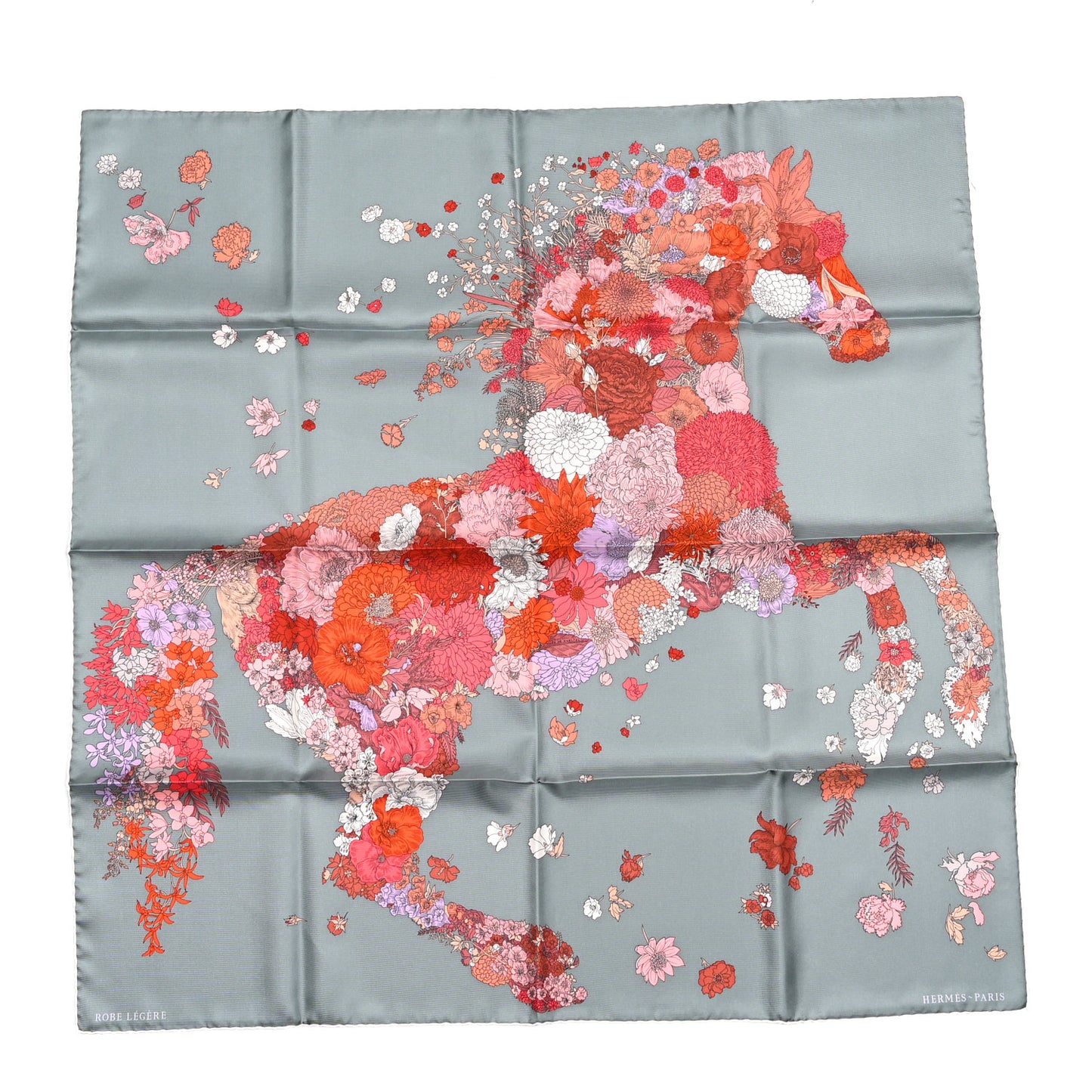 Silk Robe Legere Scarf 90 Gris Corail Rose Pourpre