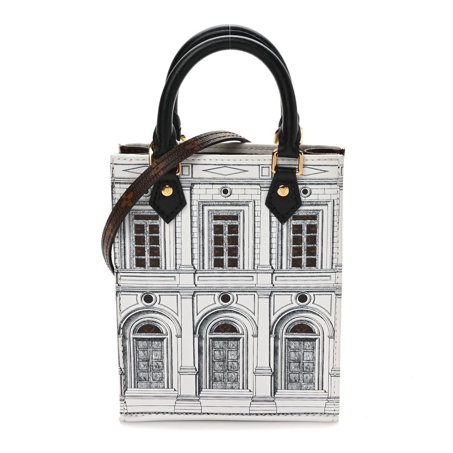 Louis Vuitton X FORNASETTI Calfskin Architettura Petit Sac Plat Black White 1 of 8