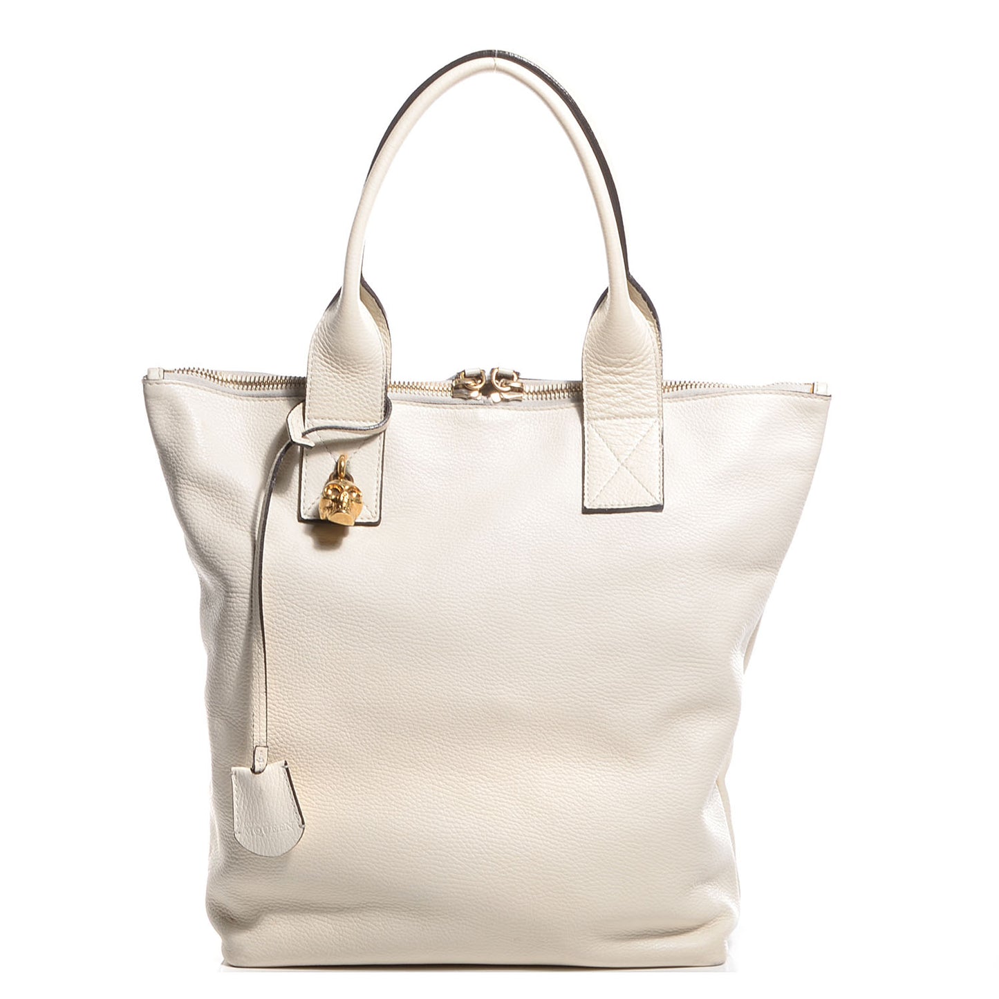 Pebbled Calfskin North South Skull Padlock Tote Bone