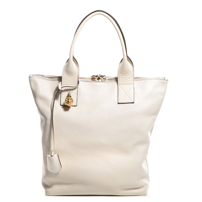 Alexander McQueen Pebbled Calfskin North South Skull Padlock Tote Bone 1 of 8