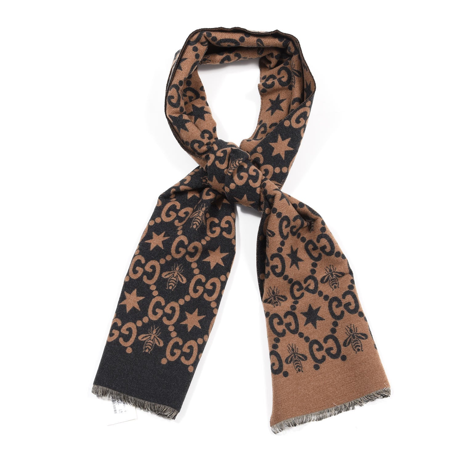 Gucci Wool Silk GG Monogram Fly Constellation Scarf Brown Black 1 of 4