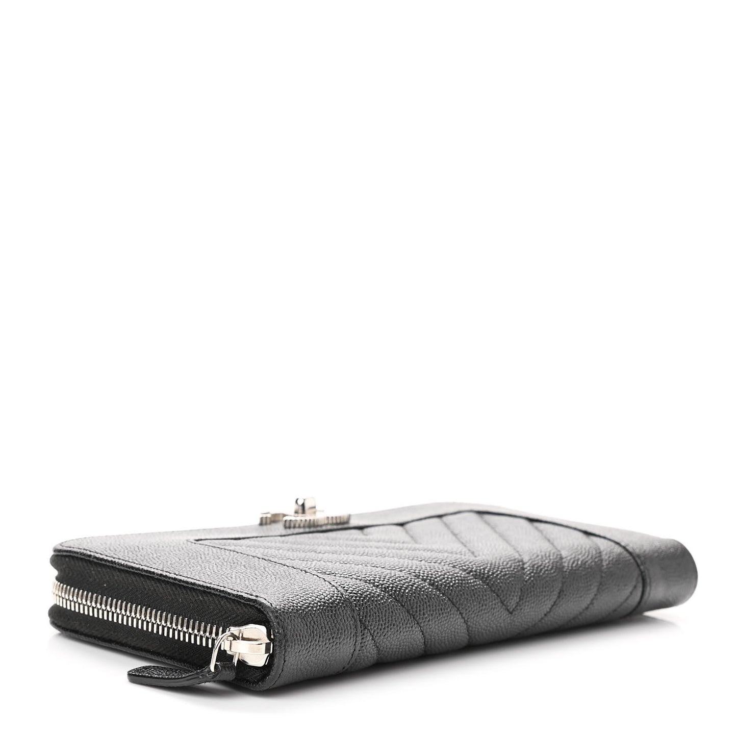 Caviar Chevron Quilted Mademoiselle Vintage Zip Around Wallet Dark Grey