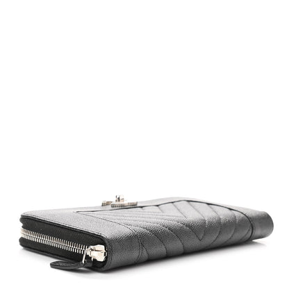 Chanel Caviar Chevron Quilted Mademoiselle Vintage Zip Around Wallet Dark Grey 4 of 8