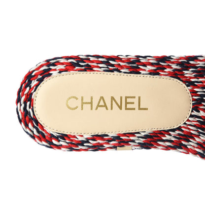 Chanel Cord CC Espadrille Slip On Sandals 36 Red Blue White 6 of 9