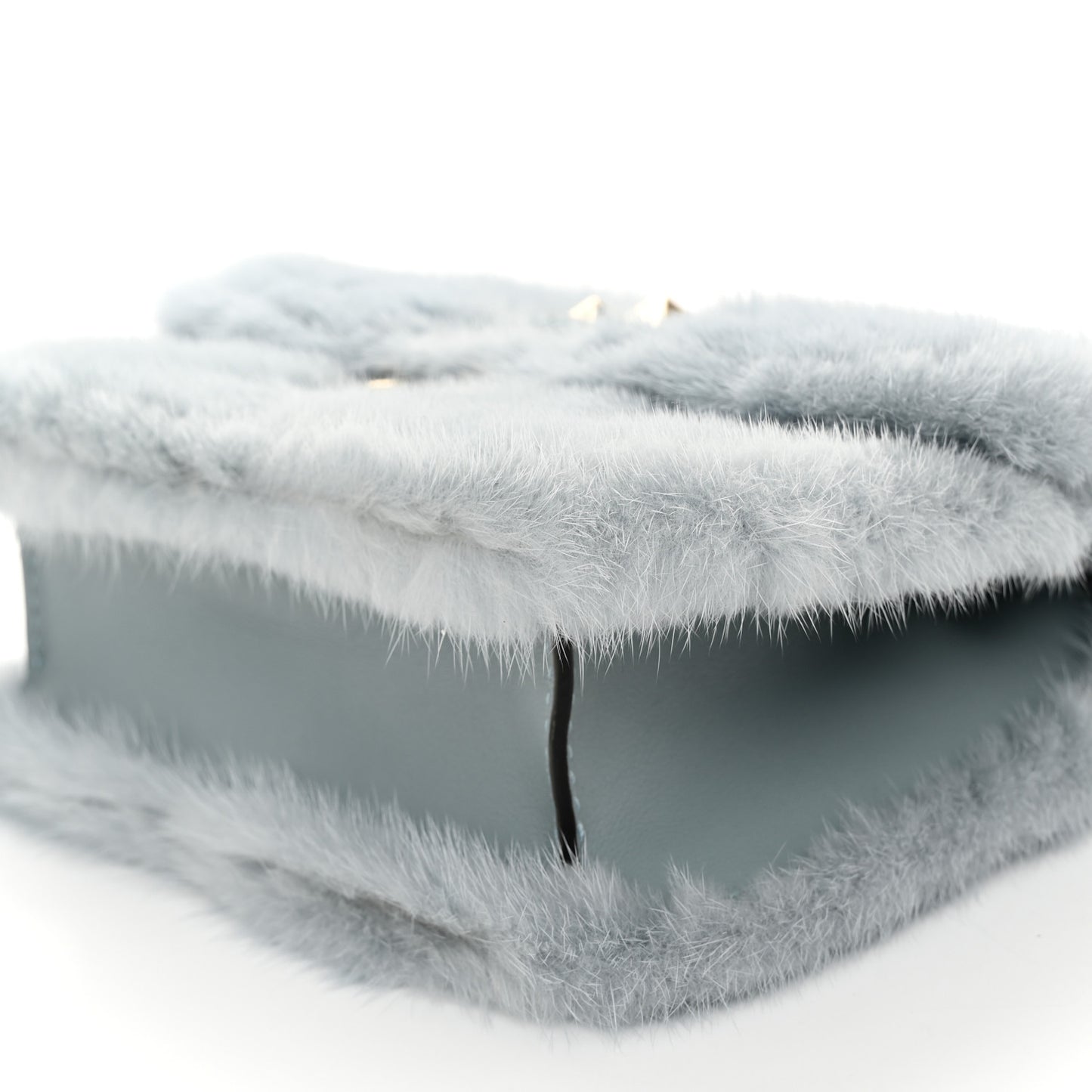 Mink Fur Small Glam Lock Rockstud Flap Light Blue