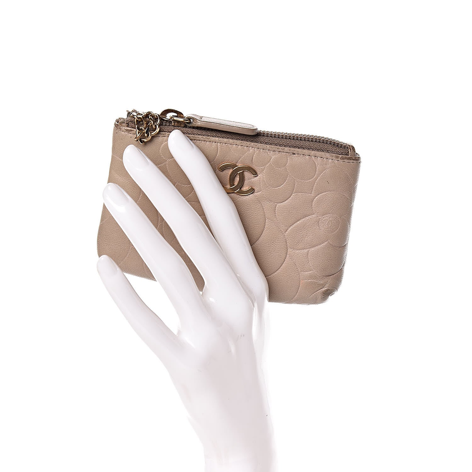 Chanel Lambskin Camellia Embossed Key Holder Case Beige 2 of 11