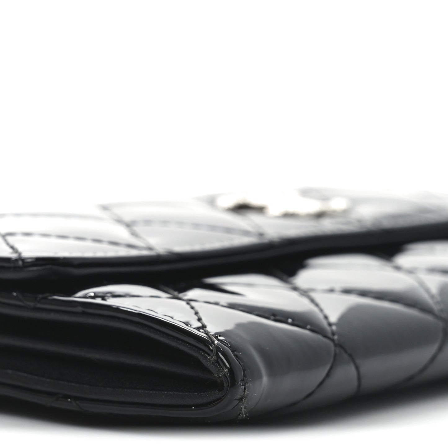 Patent Quilted Large Brilliant Flap Wallet Black