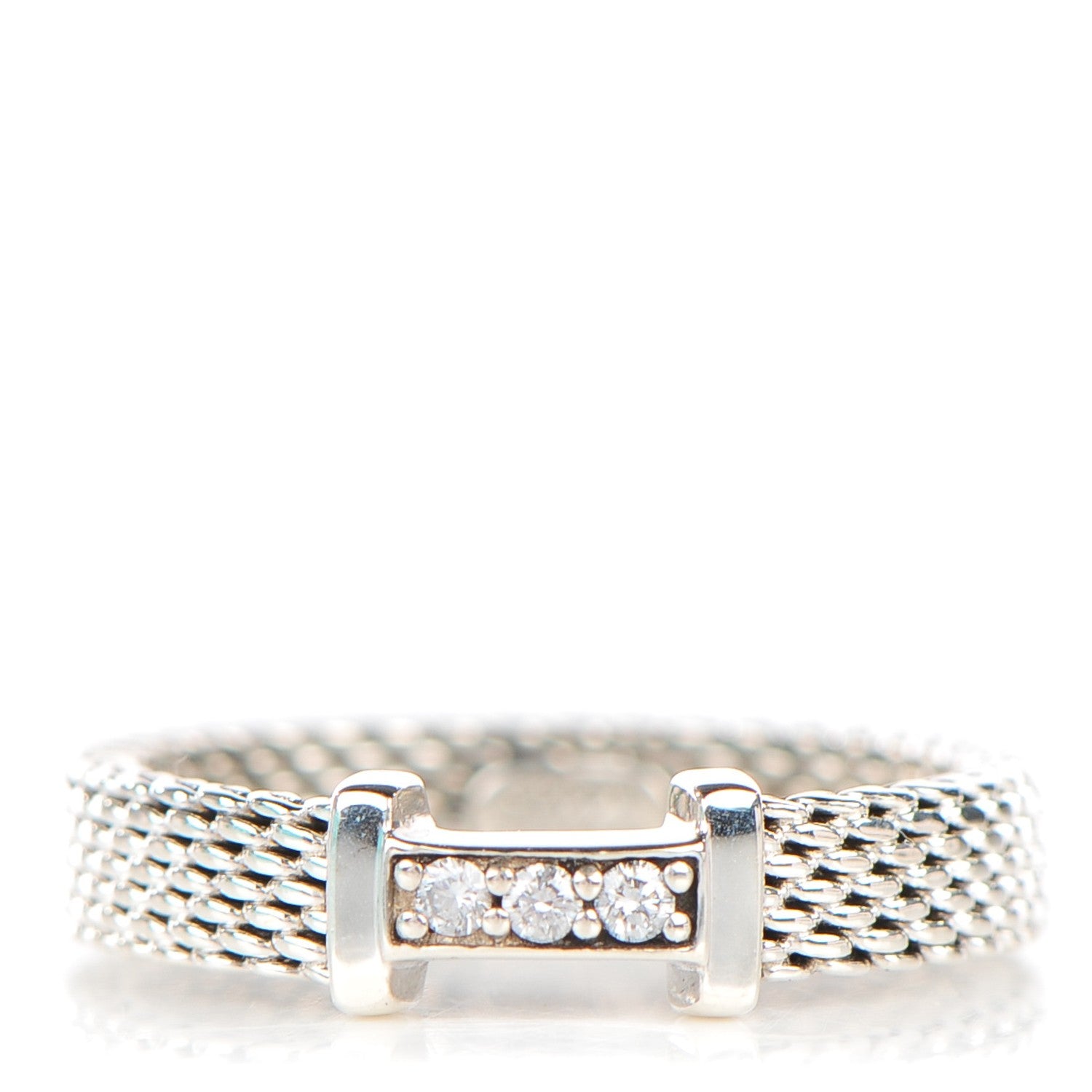 Tiffany Sterling Silver Diamond Narrow Somerset Ring 49 4.75 1 of 5