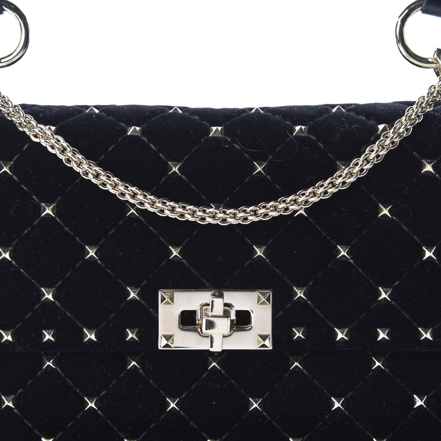 Velvet Medium Rockstud Spike Shoulder Bag Black