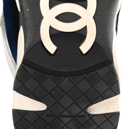 Chanel Mesh Suede Calfskin Womens CC Sneakers 37.5 Dark Blue Black White 7 of 10