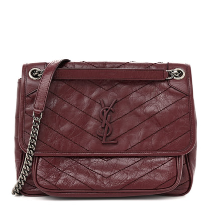Saint Laurent Crinkled Calfskin Matelasse Monogram Medium Niki Chain Satchel Rouge Legion 1 of 12