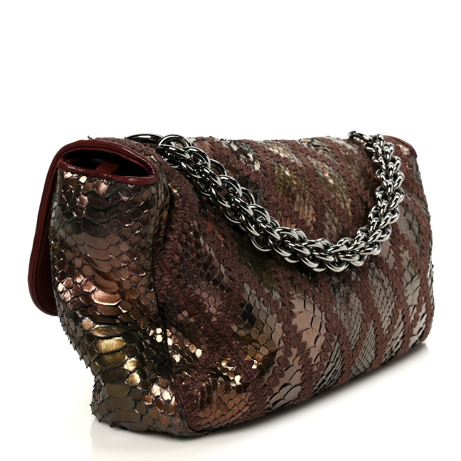 Chanel Metallic Snakeskin Crochet Soft and Chain Maxi Flap
