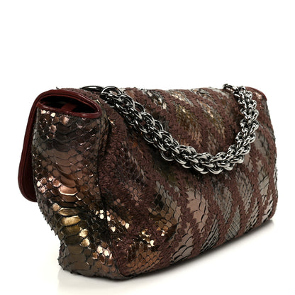 Chanel Metallic Snakeskin Crochet Soft and Chain Maxi Flap Burgundy Multicolor 3 of 11