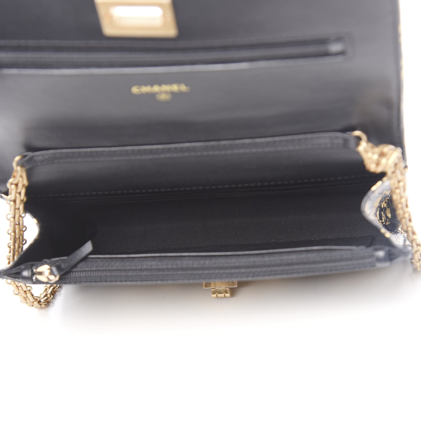 Calfskin Crocodile Embossed Graffiti 2.55 Cocodile Reissue Wallet On Chain WOC Black Gold