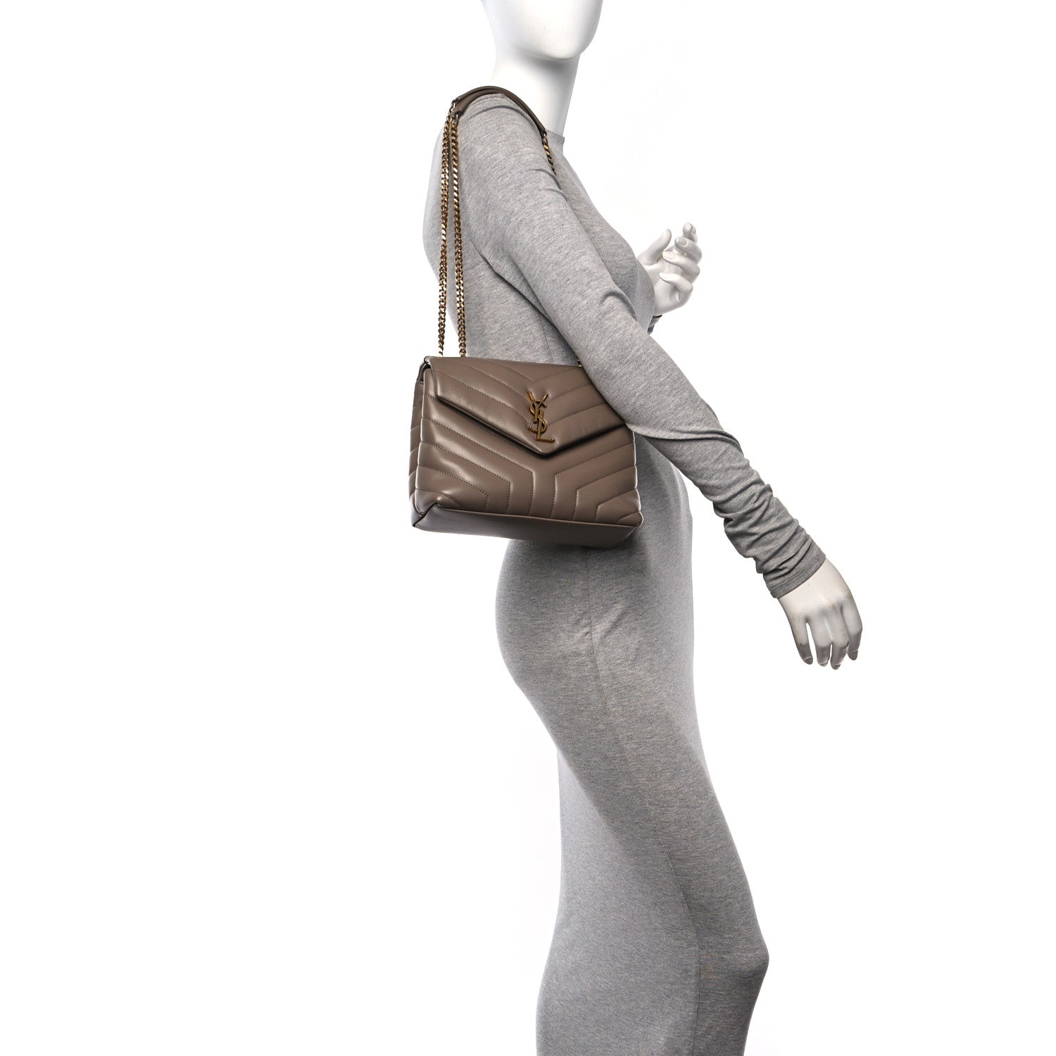 Saint Laurent Calfskin Y Quilted Monogram Small Loulou Chain Satchel Taupe 2 of 10